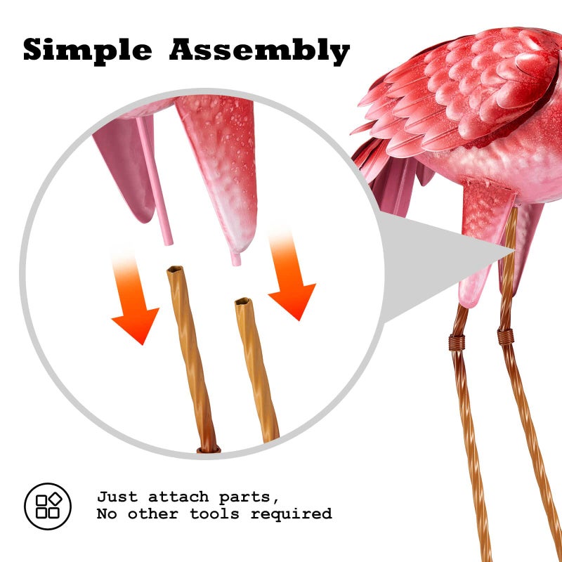 Kircust Flamingo Garden Statues and Sculptures, Metal Birds Yard Art Outdoor Statue, Large Pink Flamingo Lawn Ornaments for Home, Patio, Backyard Decor (2-Pack) - Image 5